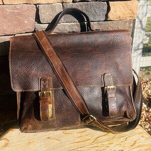 VINTAGE KATTEE CRAZY HORSE LEATHER SATCHEL BRIEFCASE LAPTOP TOTE BUSINESS BAG